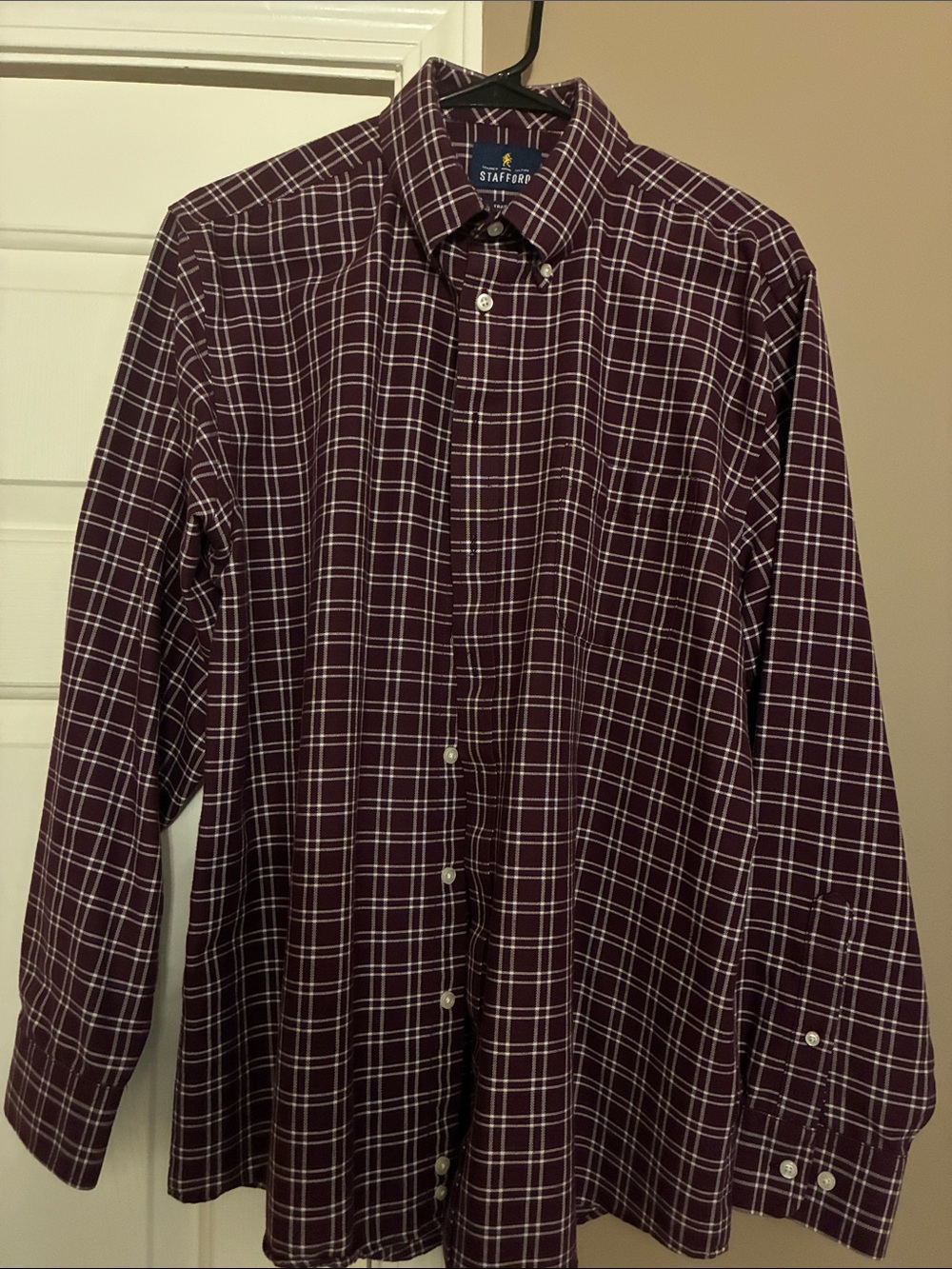 Stafford Men's Burgundy Plaid Button-Down Shirt